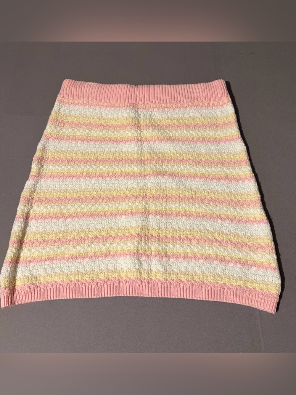 A-line crochet knit mini skirt pink white and yellow